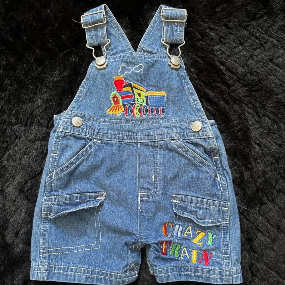 Denim Train Embroidered Kids Overalls